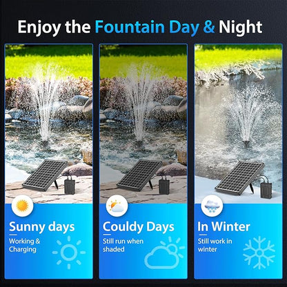 POPOSOAP Solar Pond Filter with Fountain Pump Kit Built-in 1800mAh Battery Backup, 8W Solar Water Fountain Pump, Pond Filters for Outdoor Ponds Bird Baths DIY Water Feature