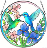 Hummingbird Stained Glass Suncather for Window Hanging, 6.3'' Hummingbird Ornament Gift for Women, Nature-Inspired Wall Art Home Decor Gifts for Mom, Grandma (Green & Blue, 6.3'')
