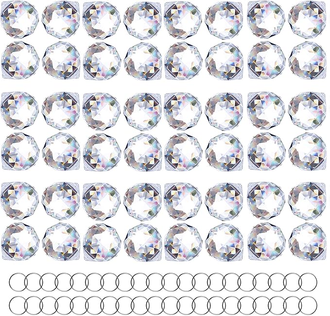 HDCRYSTALGIFTS 48pcs Clear Crystal Ball Prism 20mm Chandeliers Prism Sun Shine Catcher Rainbow Pendants Maker, Hanging Crystals Prisms for Windows Glass Ball Ornaments for Christmas Tree
