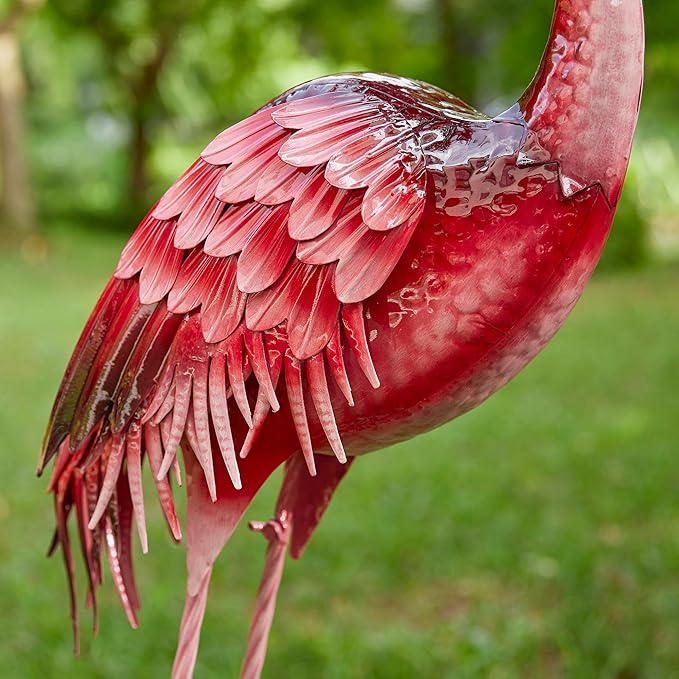 Glitzhome Metal Standing Flamingo Garden Statue with Stakes Outdoor Decorative Sign, 38.5" H