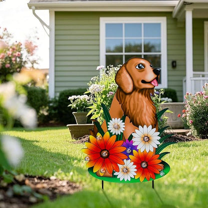 WONDER GARDEN Decorative Garden Stakes - Lighted Dog and Flower Yard Sign Stakes Spring Signs for Outdoor, Porch, Yard,Flower Bed Decor