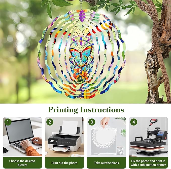 5 Pack Sublimation Wind Spinner Blanks, 8 Inch Double-sided Sublimation Metal Blanks Bulk for Transfer DIY, Aluminum 3D Wind Spinner for Indoor Outdoor Porch Garden Yard Window Hanging Decor
