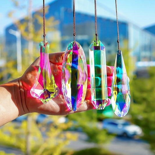 H&D HYALINE & DORA Crystal Suncatcher Hanging Prisms Pendant, Rainbow Chandelier Prisms Window Garden Decor Ornaments, Pack of 4