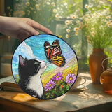 Tuxedo Cat Gifts, Black & White Cat Memorial Suncatcher Gift for Loss of Cats, Butterfly Stained Glass Suncatcher Window Hanging Garden Decor, Pet Loss Gift Christmas Sympathy Gifts for Women
