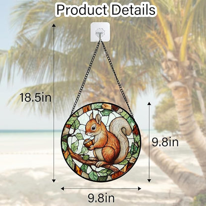DASTOLL Stained Glass Window Hanging, Squirrel on a Branch Suncatcher Diamond Glass Panel Animal Sun Catchers Decor for Birthday for Women, Men, Wife, Aunt, and Mom 9.8 in