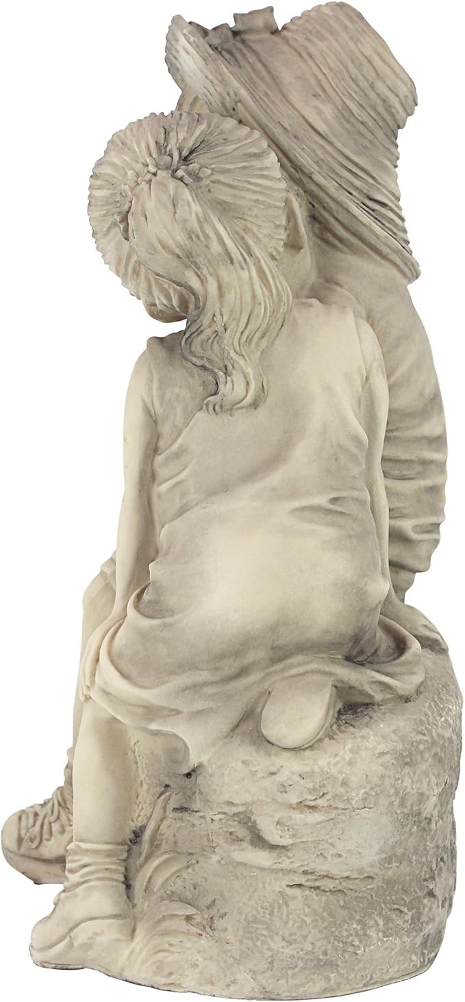Design Toscano Boy and Girl Garden Decor Statue ,14 Inch, Polyresin, Antique Stone