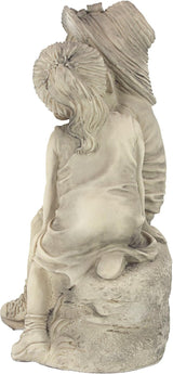Design Toscano Boy and Girl Garden Decor Statue ,14 Inch, Polyresin, Antique Stone