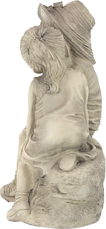 Design Toscano Boy and Girl Garden Decor Statue ,14 Inch, Polyresin, Antique Stone