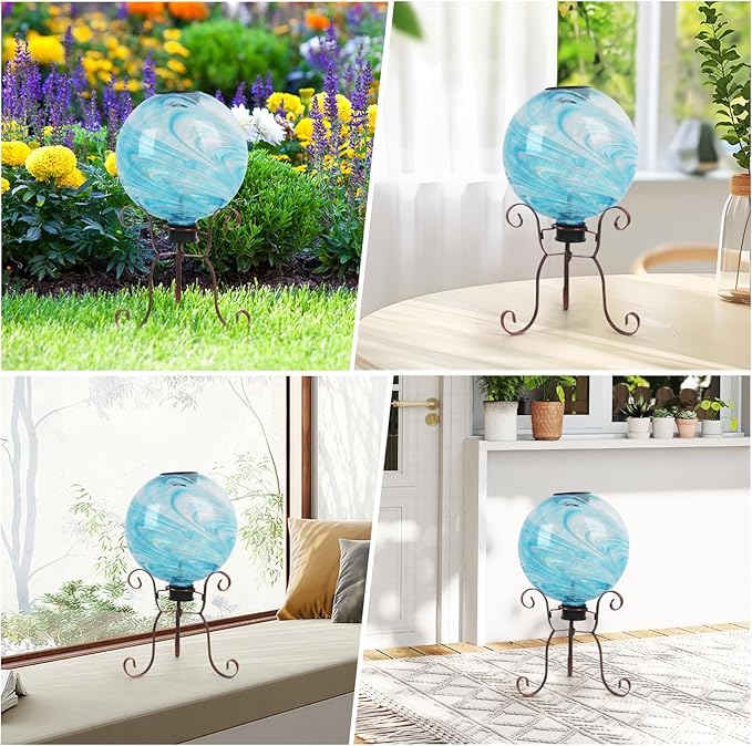 9.4" Tall Gazing Ball Stand, Tripod Gazing Globe Stand for 10-12 Inches Globe, Metal Gazing Ball Display Holder for Outdoor Garden Lawn Yard, Copper