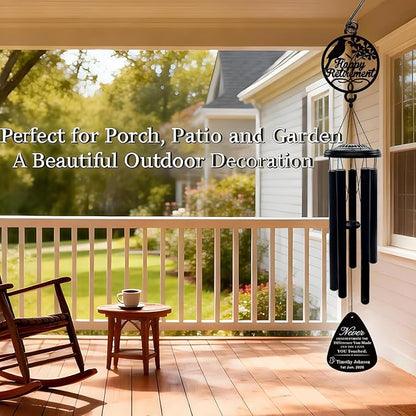 37" Personalized Retirement Wind Chimes for Women Men, Custom Retirement Gifts for Coworker Boss Teacher, Large Deep Tone Windchime Outdoor Decorations