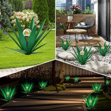 TOMBABY Solar Rustic Garden Style Metal Agave Plants Outdoor Patio, Home Decor Hand-Painted Metal Agave Garden Patio Statues, Suitable for Desert Areas, Outdoor Lawn Decorations (1 Solar Green)