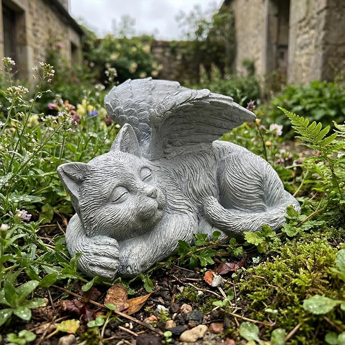 Elenon Cat Pet Memorial Stones Outdoor Statue, Angel Sleeping Cat Memorial Stones Garden Statue Decor, Pet Loss Sympathy Grave Gifts