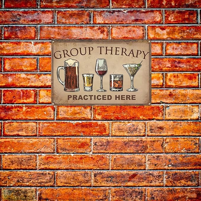 Bar Wall Decor Beer Signs Metal Tin Sign For Patio Backyard And Pool，Group Therapy Practiced Here Funny Personalized Vintage Signs For Home Decor Art Accessories Decorations Outdoor 8x12 Inch