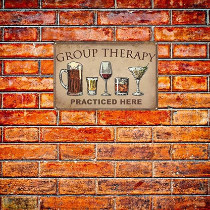 Bar Wall Decor Beer Signs Metal Tin Sign For Patio Backyard And Pool，Group Therapy Practiced Here Funny Personalized Vintage Signs For Home Decor Art Accessories Decorations Outdoor 8x12 Inch