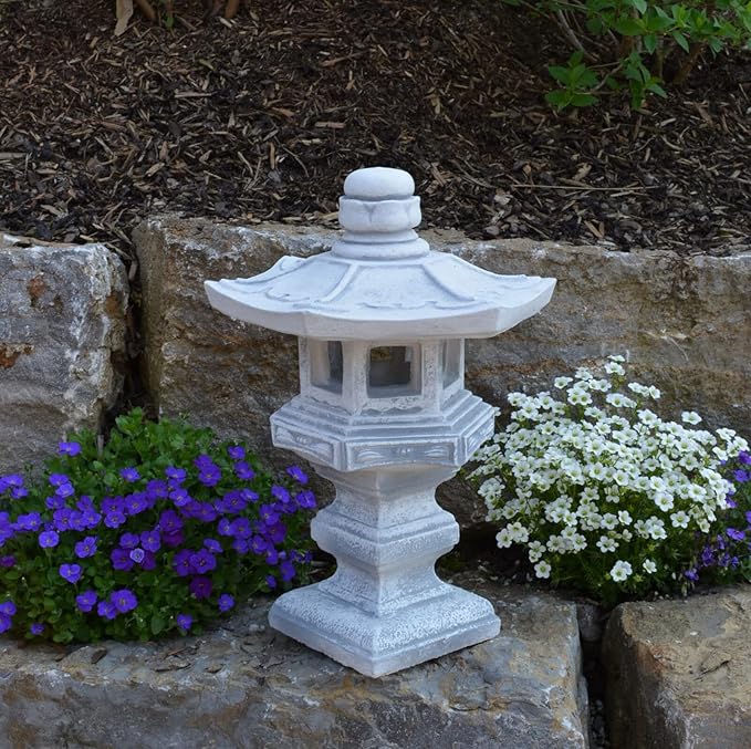 Garden Concrete Pagoda Oriental Latern Figurine Japanese Stone Pagoda Zen Garden Decoration Asian Outdoor Decor Gray