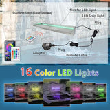 24 Inch APP 304 Stainless Steel Pond Fountains with 16 Color LED Lights, Outdoor Water Patio Waterfall Spillway Kit for Garden Patio, Swimming Pool, Koi Ponds Decoration