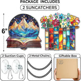 2 Book Floral Shelf Suncatchers 6" Window Hanging Acrylic Ornaments Back to School Teacher Appreciation Gift, Xmas Book Lover Gifts for Women Librarian Readers Bookshelf Decor Stocking Stuffer SS345