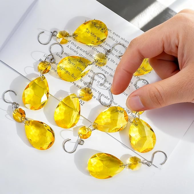 H&D HYALINE & DORA 3Inch Crystal Suncatcher Bauhinia Prisms Pendants 10Pcs Chandelier Crystals Replacement Hanging Sun Catcher Beads for DIY Arts Crafts Decor (Yellow)
