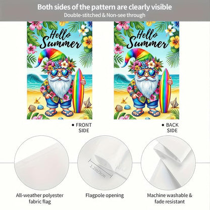 BlissYard Hello Summer Garden Flag Beach Gnome Flag 12x18 Inch Double Sided Welcome Summer Holiday Yard Flag Outside Decoration Farmhouse Outdoor Small Decor