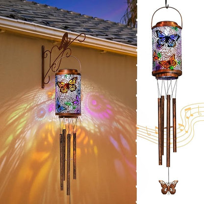 Butterfly Solar Wind Chimes for Outside, Garden Gifts for Mom, Solar Lanterns Outdoor Decor Lights for Balcony, Patio, Yard,Birthday Gifts for Women Grandma Dad (1Pack)