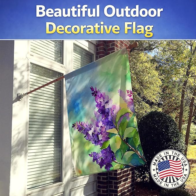 Caroline's Treasures New Hampshire Purple Lilac in Watercolor House Flag Large Porch Sleeve Pole Decorative Outside Yard Banner Artwork Wall Hanging, Polyester, House Size, Multicolor
