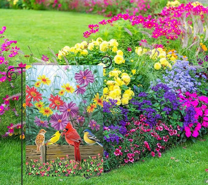 Spring Cardinal Garden Flag Floral 12x18 Double Sided, Birds Flower Small Burlap Yard House Seasonal Outside Outdoor Decoration