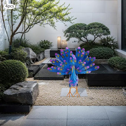 12.8'' Tall Metallic Peacock Tail Spread Yard Statue, 4Pcs Peacock Statue Ornaments, Iron Peacock Statue Garden Decor for Gardens, Patios, Gardens, Cafes, Offices