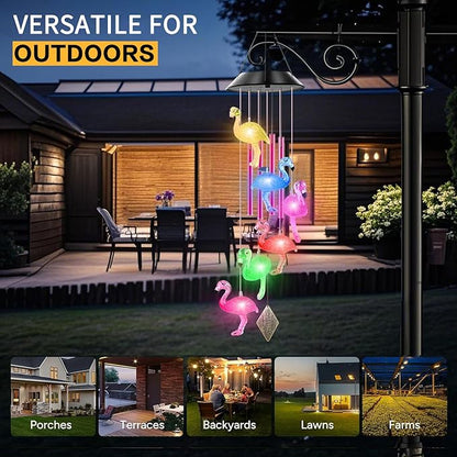 Solar Powered Flamingo Wind Chimes with 4 Music Aluminum Tubes, Flamingo Wind Chimes for Outside,Best Gifts for Mom Grandma Women Wife Aunt Sister, Unique Mobile Wind Chime, Garden Yard Decor