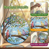 Sun Catcher Stained Glass Window Hanging, 7.8 Inch Spring Scene with 4 Cats on Branch, Hanging Ornament for Window Door Decor, Birthday Gift for Cat Lovers Women Mom Grandma