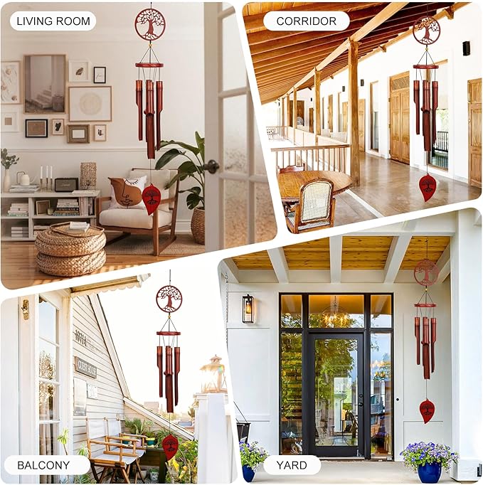 Bamboo Wind Chimes Outdoor, 38" Wooden Wind Chime for Outside Deep Tone Windchimes for Garden Hanging Home Décor Tree of Life Sympathy Memorial Gift for for Any Occasion