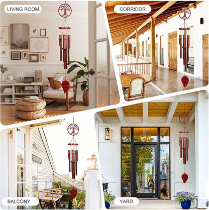 Bamboo Wind Chimes Outdoor, 38" Wooden Wind Chime for Outside Deep Tone Windchimes for Garden Hanging Home Décor Tree of Life Sympathy Memorial Gift for for Any Occasion