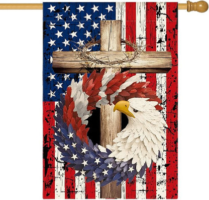 AVOIN colorlife Patriotic Stars and Stripes Eagle Wreath House Flag 28x40 Inch Double Sided Outside, USA 4th of July Memorial Day Independence Day Watercolor Yard Outdoor Decoration