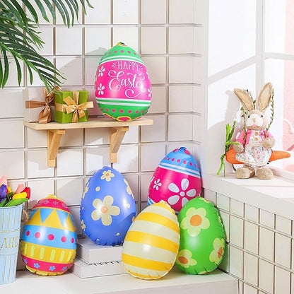Jetec 12 Pcs Inflatable Easter Eggs Decorations 12 Inch Easter Inflatables Outdoor Decor PVC Large Outdoor Colorful Eggs Bunny Blow up Yard Ornaments for Yard Lawn Garden Party(Vibrant)