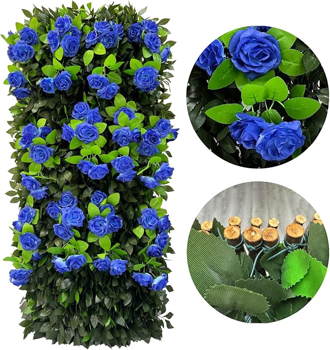 GLANT Expandable Fence Privacy Screen for Balcony Patio Outdoor,Decorative Faux Ivy Fencing Panel,Artificial Hedges (Single Sided Leaves) (1, Branches -Blue Rose)