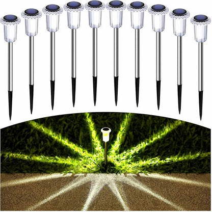Solar Lights Outdoor 10 Pack Solar Pathway Lights Outdoor LED Waterproof Stainless Steel Driveway Lighting for Outdise, Yard, Walkway, Sidewalk, Garden, Lawn (Warm White)