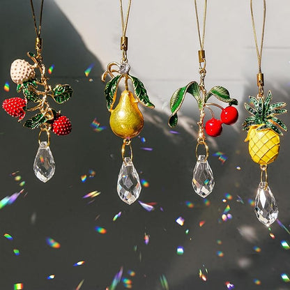 H&D HYALINE & DORA 4 Pcs Fruit Crystal Sun Catcher Rhinestone Cute Fruit Suncatcher with Crystals Prisms for Garden Home Decor