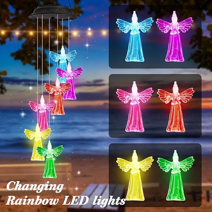 Gifts for Women Mom Grandma, Gardening Birthday Gifts for Mothers Day, Angel Solar Wind Chimes for Outside, Wind Chimes Outdoor Waterproof, Solar Lights Outdoor Decorative for Garden Patio Yard