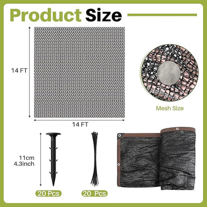 Koi Pond Netting Kit 14 x 14ft, Heavy-Duty Pe, Bird Deer Fence Netting, Durable Net Cover for Leaves, Protect Fish from Blue Heron Bird, Cats & Predators, Stakes & Ties Included