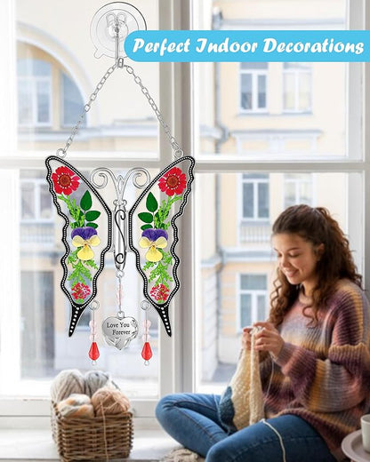 KY&BOSAM Butterfly Suncatcher for Windows Hangings Stained Glass Love You Forever Sun Catchers Hangings Wind Chime Gifts for Women Grandma Mom Mother`s Day Valentine's Birthday Christmas Thanksgiving