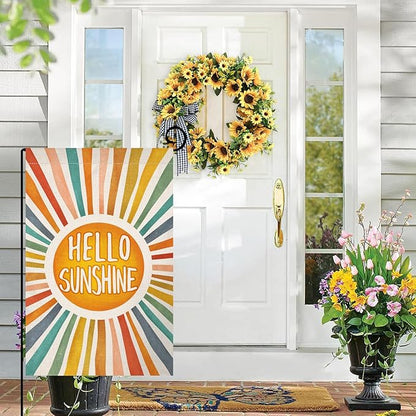 BLKWHT Hello Sunshine Summer Garden Flag 12x18 Vertical Double Sided Colorful Farmhouse Holiday Outside Decorations Burlap Yard Flag BW643