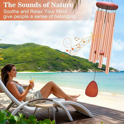 Large Aluminium Wind Chimes Outside, Soothing Melodic Memorial Sympathy Wind Chime, Suitable Outdoor Garden Decor, Gift for Mom Women Neighbors (Rose Gold Wind Chime-36“)