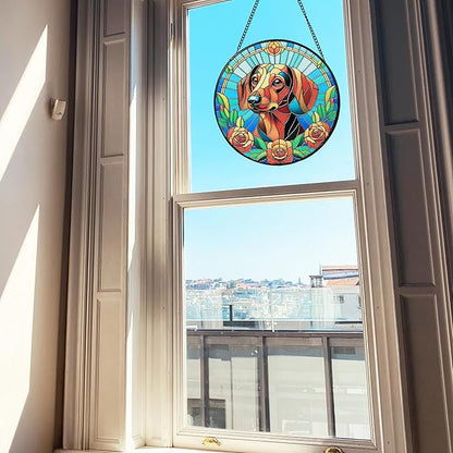 Stained Glass Dog Memorial Suncatcher,Dachshund Window Hanging,Sympathy Gifts for Pet Loss,7.9 inch/20 cm Home and Garden Decor for Dog Lovers