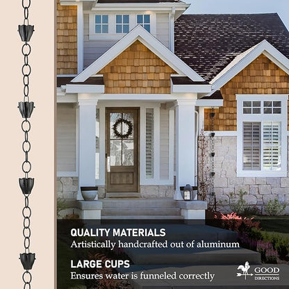 6 Cup Crocus Black Aluminum 8.5 ft. Rain Chain with Gutter Installation Clip by Good Directions