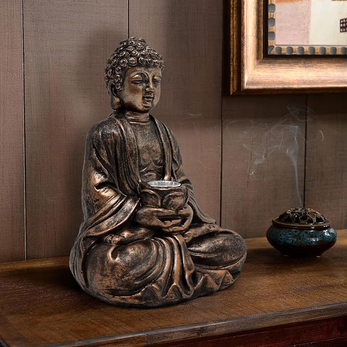 Outdoor Buddha Statues Solar Light: Desk Zen Garden Deor for Outside Patio Home Decoration Meditation Sculpture Room Decor Indoor Meditating Figurine Yard Lawn Ornament