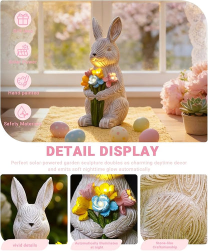 Nacome Solar Bunny Garden Decor: Outdoor Rabbit Statue with Succulent for Yard Art Lawn Ornaments Porch Patio Balcony - Easter Birthday Gifts for Mom Women Grandma