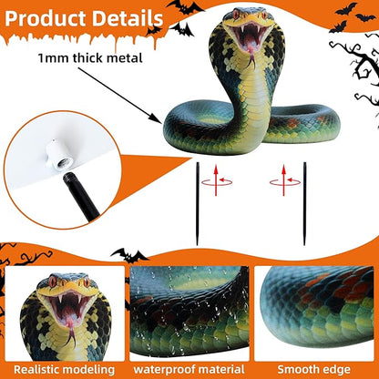 Wocst 3 Pack Metal Snake Garden Statues Snake Silhouette Snake Decorative Stakes,Fake Snakes Figurines for Halloween Decoration Props April Fools' Day Creepy Prank
