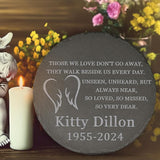 Memorial Garden Stone, Memorial Stone, Personalized Memorial Gifts, Sympathy Gifts for Loss of Loved One, Bereavement Gift for Loss of Father Mother - Angels Wings, Love Don't Go Away - Round