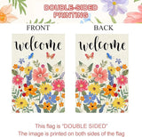 Baccessor Spring Summer Welcome Garden Flag Double Sided 12.5 x 18 Inch Burlap with Clip and Stopper,Floral Butterflies Flag Seasonal Farmhouse Front Yard Lawn Outside Outdoor Decoration