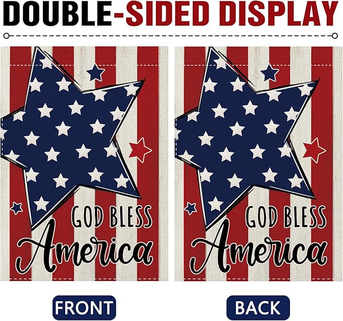 Dyrenson 4th of July Patriotic Christian Stars Stripes Decorative Garden Flag, Religious God Bless America Yard Outside Home Decoration, American USA Burlap Outdoor Small Decor Double Sided 12 x 18