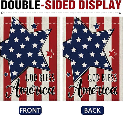 Dyrenson 4th of July Patriotic Christian Stars Stripes Decorative Garden Flag, Religious God Bless America Yard Outside Home Decoration, American USA Burlap Outdoor Small Decor Double Sided 12 x 18